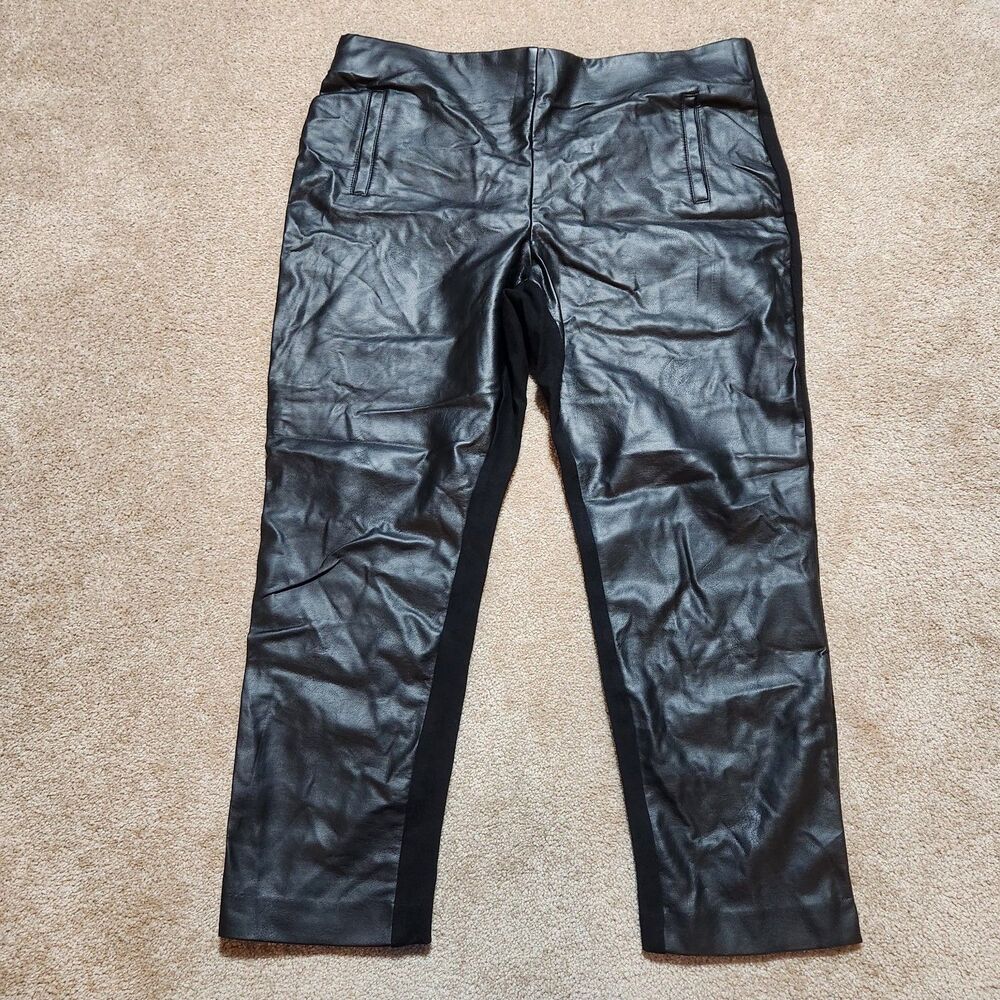 Chico's Pants Women 2.5P US 14P Black Mixed Media Faux Leather Straight Leg